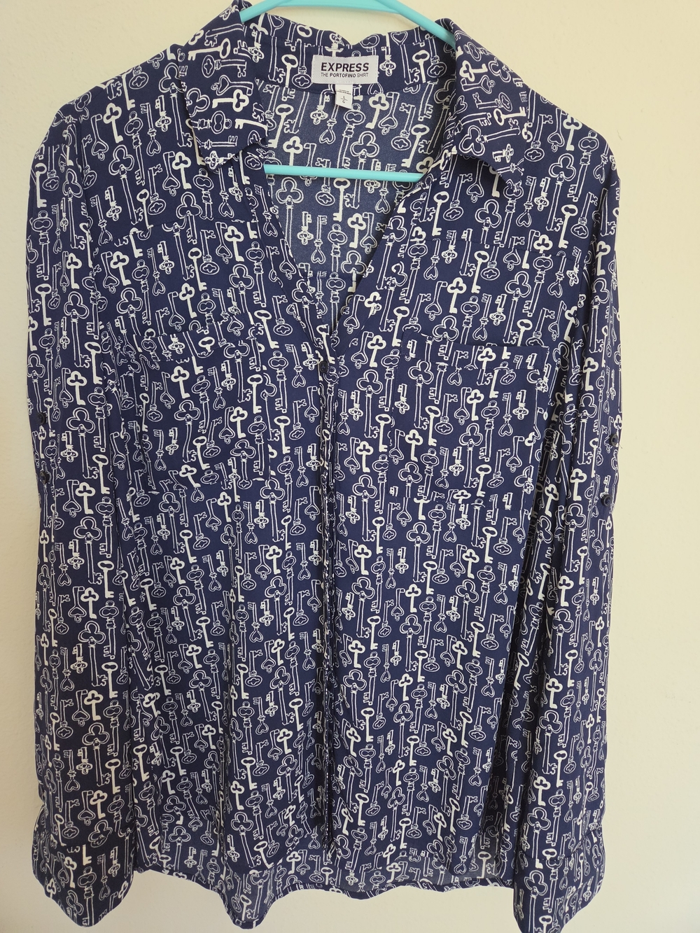 Express Navy Blue Key-Print Blouse